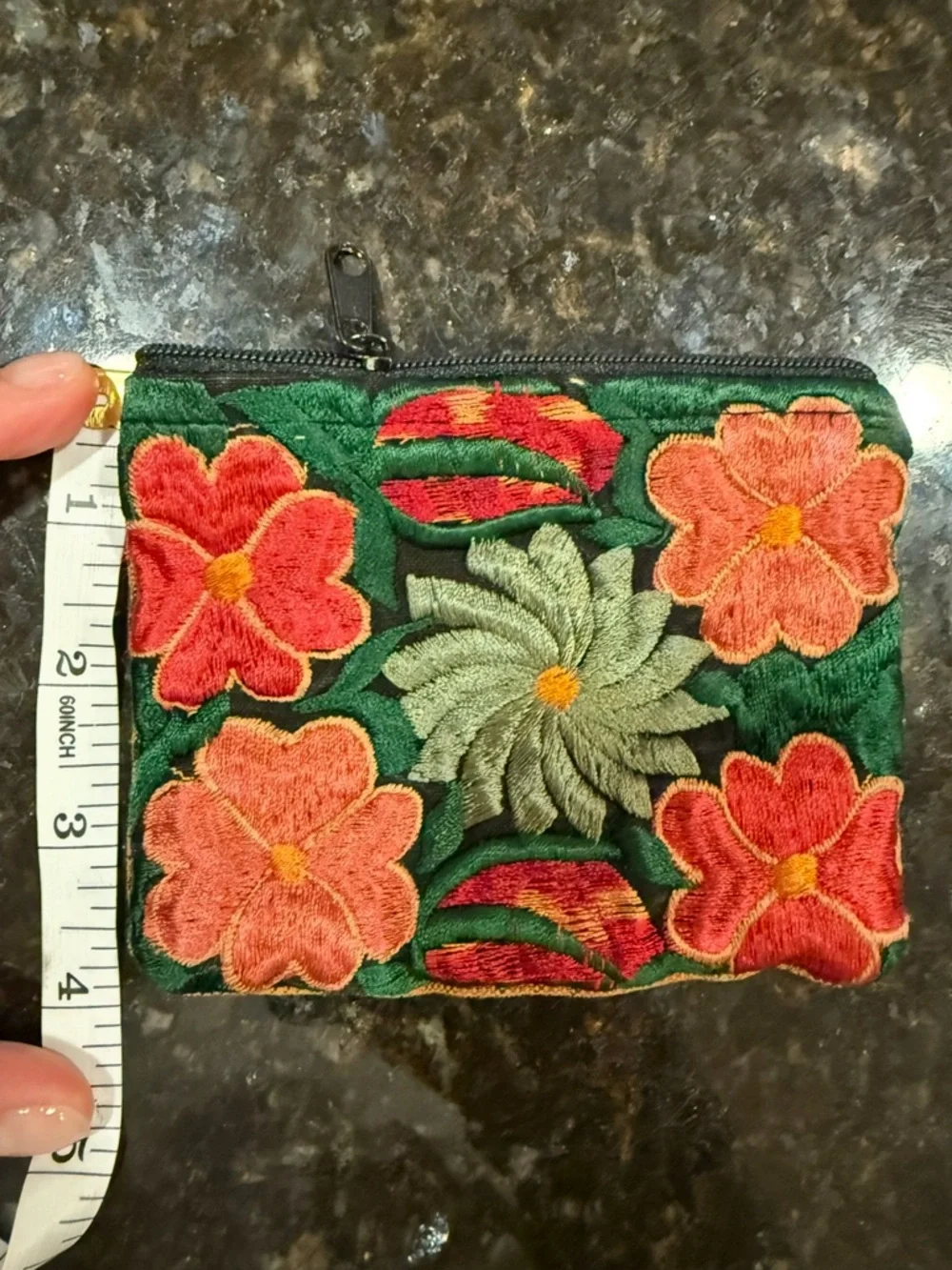 Vintage Eucalyptus Handcrafted Embroidered Floral Coin Purse- Fall Autumn